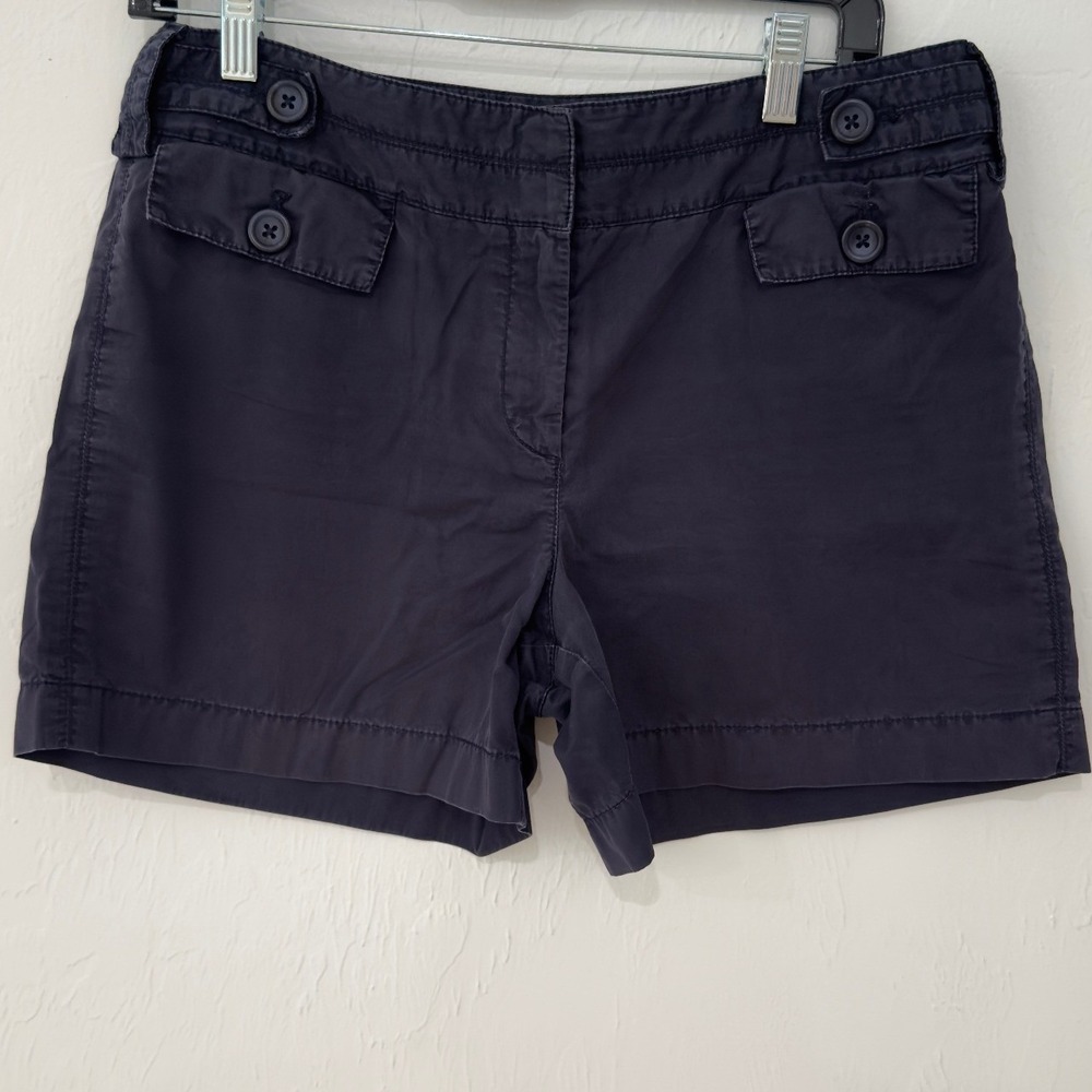 Ann Taylor LOFT Navy Blue Cotton Utility Shorts Button Detail Size 8 - Picture 2 of 6